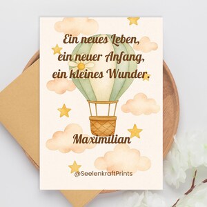 Gepersonaliseerd | Geboortekaartje met luchtballon | Digitale download | Cadeau voor geboorte | Babykaart | Meisje & Jongen | Zielskrachtprints