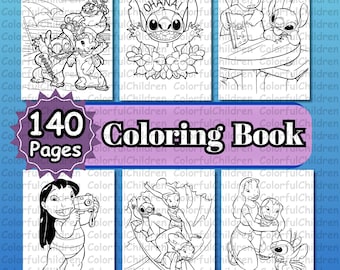 140 Seiten /Lilo & Stitch /Malbuch/ Malseiten für Kinder/ PDF Datei/ Digital Download/ A4 Größe/Kinder färben Aktivität/Malseiten