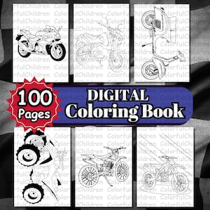 100 Pages/ Motorcycle Coloring Book/ Vehicle Coloring Pages for Kids/PDF File/Digital Download/A4 Size/Kids Coloring Activity/Coloring Pages