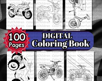 100 Pages/ Motorcycle Coloring Book/ Vehicle Coloring Pages for Kids/PDF File/Digital Download/A4 Size/Kids Coloring Activity/Coloring Pages
