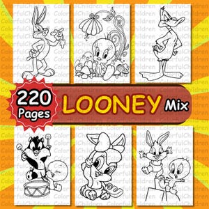 220 Pages/ Cartoons Mix/ Coloring Book/ Coloring Pages for Kids/ PDF File/ Digital Download/ A4 Size/ Kids Coloring Activity/ Coloring Pages
