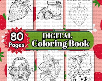 80 Pages/ Strawberry Coloring Book/ Coloring Pages for Kids/PDF File/Digital Download/A4 Size/Kids Coloring Activity/Coloring Pages/Birthday