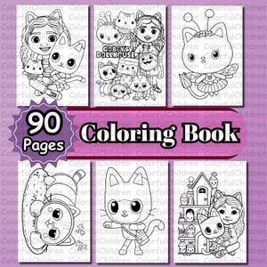 May include: A black and white colouring book with 90 pages featuring illustrations of a girl and cats. The title of the book is "90 Coloring Book".