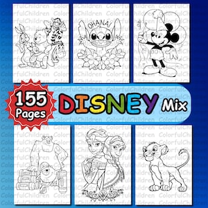 155 páginas/Mezcla de dibujos animados/Libro para colorear/Páginas para colorear para niños/Archivo PDF/Descarga digital/Tamaño A4/Actividad para colorear para niños/Páginas para colorear