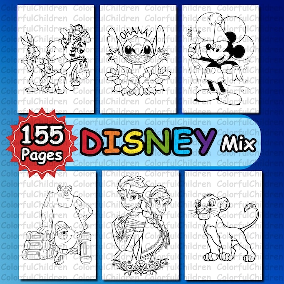 155 Pages/ Cartoons Mix/ Coloring Book/ Coloring Pages for Kids/ PDF File/ Digital Download/ A4 Size/ Kids Coloring Activity/ Coloring Pages