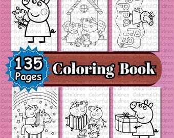 135 Seiten / Schwein / Malbuch/ Ausmalseiten für Kinder/ PDF Datei/ digitaler Download/ A4 Größe/Kinderfärben Aktivität/Malseiten/Geburtstag