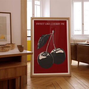 Wall art Cherry, Sweet like Cherry Pie print, Modern retro wall art, Bold red Cherry print, Vintage Style home decor