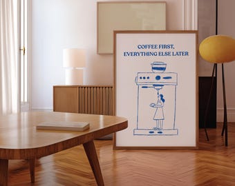Koffie muur print, moderne keuken wanddecoratie, minimalistische espresso print, grappige koffie quote print, keuken quote poster, koffiebar print
