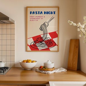 Pasta Night wall print, Kitchen wall art, Pasta Print, Fun Pasta Night Poster, Pasta art print, Kitchen print, Food print