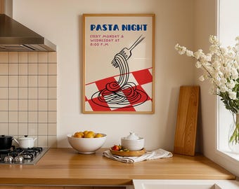 Impression murale Pasta Night, Art mural de cuisine, Impression de pâtes, Poster Fun Pasta Night, Impression d'art de pâtes, Impression de cuisine, Impression d'aliments