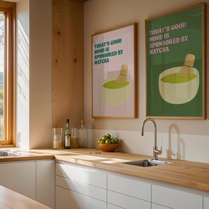 Matcha wall print, Aesthetic Green Tea Kitchen Poster, Minimalist Matcha wall print, Aesthetic Matcha Wall Art, Minimalist Kitchen Decor