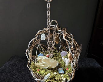 Mink Skull Moss Chain Hanger Decor