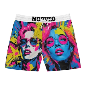 Colorful neon 80s Pop Art Swim Shorts | Festival Beach Mid-Length image 3