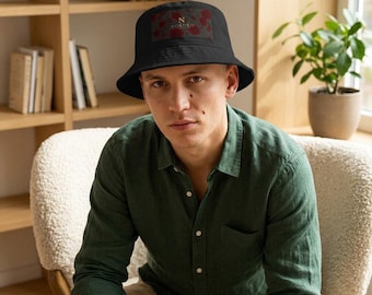Red Rose Pattern Bucket Hat | Floral Patch, Monogram N