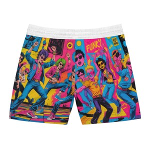 Colorful neon 80s Pop Art Swim Shorts | Festival Beach Mid-Length image 4