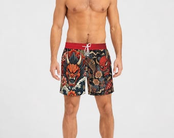 Yakuza Oni Dragon Irezumi Tattoo Swim Shorts | Koi Japanese Board Shorts