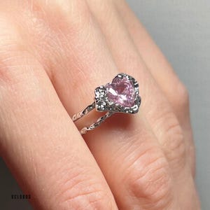 Gothic Pink Heart Ring, Gothic Ring, Cute Pink Heart Ring, Goth Ring, Punk Ring, Biker Ring, Y2K Ring, Adjustable Ring, Branch Ring
