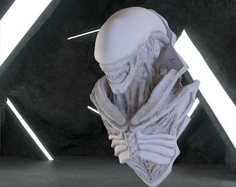 Xenomorph Bust, Wall Edition Xenomorph Digital 3D Model, Alien Stl 3D model design, 3D Statue, Alien vs Predator Statue Stl File 3D Printing