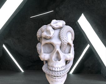 Skull Snakes, Skull Snakes Digital 3D Model, Snakes Stl 3D model design, Skull Snakes Stl File for 3D Printing, Skull Digital STL file