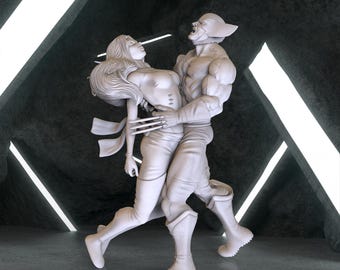 Wolverine and Jean Figure, Wolverine Figure, Marvel Digital 3D Model, X-Men Figure Stl 3D model design, Marvel Stl File 3D Printing