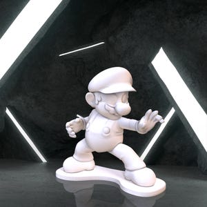 Super Mario con figura di base, modello 3D digitale di Super Mario, progettazione del modello 3D Stl di Super Mario Bros, stampa 3D del file Stl di Mario, Super Mario
