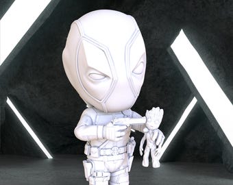 Deadpool vs Groot Figure, Marvel Digital 3D Model, Deadpool Stl 3D model design, Marvel Groot Stl File for 3D Printing, Deadpool Digital STL