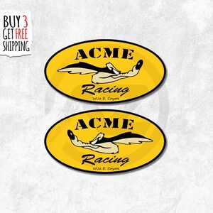2x ACME Racing Stickers, Magnets, Car, Bike, Laptop, Water Bottle High Quality Vinyl stickers