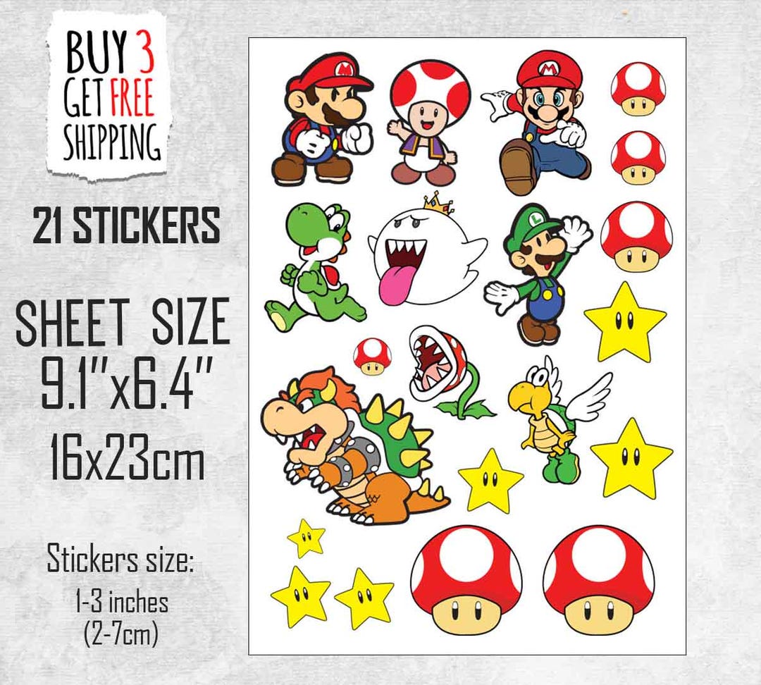 Super Mario Sticker Set, Reflective Stickers, Car, Bike, Laptop, Water ...
