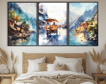 Watercolor Indian Landscapes Set of 3 Posters, Beautiful India Painting, Indian Wall Art, Indian Triptych, Indian Prints, Indian Wall Decor