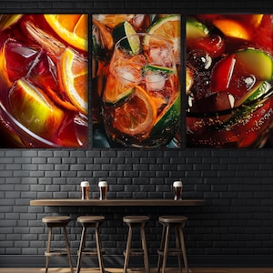 Sangria Set of 3 Posters, Sangria Wall Art, Orange Prints, Cocktail Bar Decor, Kitchen Wall Decor, Citrus Posters, Bartender Gift