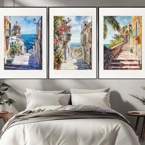 Scenic Sicily Landscapes Set of 3 Posters, Sicily Triptych, Sicilian Wall Art, Sicily Painting, Italian Wall Art, Sicilian Streets Print
