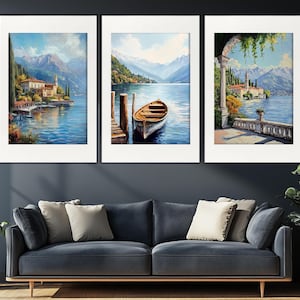 Lake Como Landscapes Set of 3 Posters, Lake Como Triptych, Lake Como Wall Art, Lake Como Painting, Italian Wall Art, Italy Prints