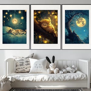 Schlafzimmer Wandkunst, Sternenklare Nacht Poster, Schlafende Wandkunst, Fantasie Nacht Wandkunst, Märchen Wanddeko, Kinderzimmer Wandkunst