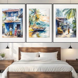 Art mural Sri Lanka, Sri Lanka lot de 3 affiches, triptyque Sri Lanka, estampes traditionnelles Sri Lanka, paysage Sri Lanka