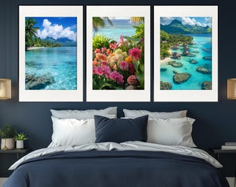 Bora Bora Wall Art, Bora Bora Set of 3 Posters, Bora Bora Beach Triptych, Bora Bora Prints, Tropical Beach Poster, Bora Bora Landscape