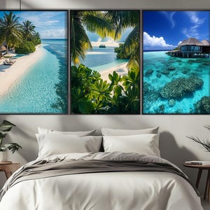 Maldives Wall Art, Maldives Set of 3 Posters, Maldives Beach Triptych, Maldives Prints, Tropical Beach Poster, Maldives Landscape