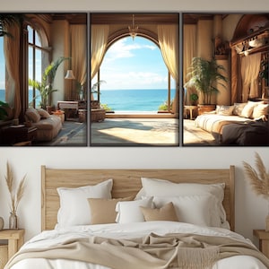 Malerische Seelandschaft Poster Set, Zimmer mit Meerblick Drucke, Seelandschaft, Hotelzimmer Dekor, Nautisches Triptychon, Seebad Poster