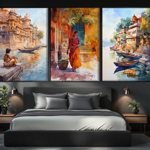Abstract Indian Wall Art, India Set of 3 Posters, India Triptych, Indian Woman Prints, India Painting, Rajasthan Print, Indian Wall Decor
