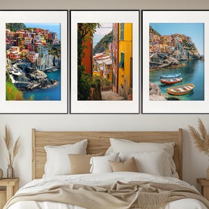 Scenic Manarola Landscape, Cinque Terre Wall Art, Cinque Terre Set of 3 Posters, Manarola Painting, Italian Wall Decor, Traveler Gift