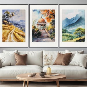 Indian Landscapes Set of 3 Posters, Beautiful Indian Nature Painting, Indian Wall Art, Indian Triptych, Indian Gift, Indian Wall Decor
