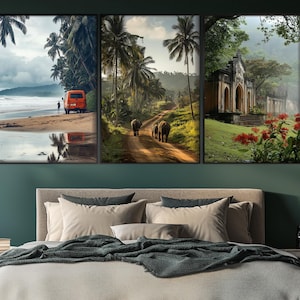 Art mural Sri Lanka, Sri Lanka lot de 3 affiches, triptyque Sri Lanka, estampes traditionnelles Sri Lanka, paysage Sri Lanka