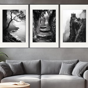 Black and White Cinque Terre Set of 3 Posters, Cinque Terre Triptych, Monochrome Cinque Terre Wall Art, Cinque Terre Prints