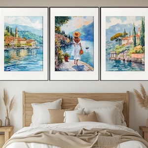Watercolor Como Landscapes, Lake Como Painting, Scenic Lake Como Prints, Lake Como Set of Posters, Lake Como Wall Art, Traveler Gift