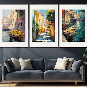 Scenic Cinque Terre Wall Art, Cinque Terre Landscapes Set of 3 Posters, Cinque Terre Oil Painting, Manarola, Riomaggiore, Italian Wall Art