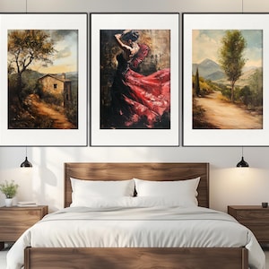 Vintage Spanish Wall Art, Beautiful Flamenco Dancer Paintings, Spain Landscape, Spain Posters, Flamenco Wall Art, Spanish Wall Decor