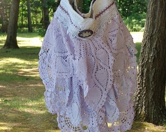 Lavender doily bag, shabby boho chic, cross body, handmade lace bag, bridal bag, for wedding, festival, special occasion