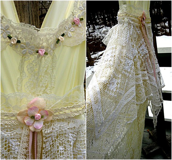 Pale Yellow And Cream Long Vintage Bride Wedding Dress Etsy