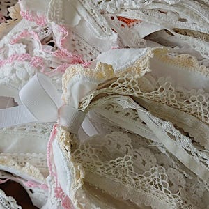 Vintage lace trim bundle/grab bag for slow stitching, junk journal, embellishment, scrap books, sewing, crafts, 10 pcs up to 20 inches long