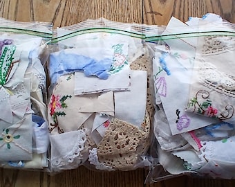 Colorful Vintage Embroidery and Lace Snippets, Slow Stitching Embellishments Grab Bag