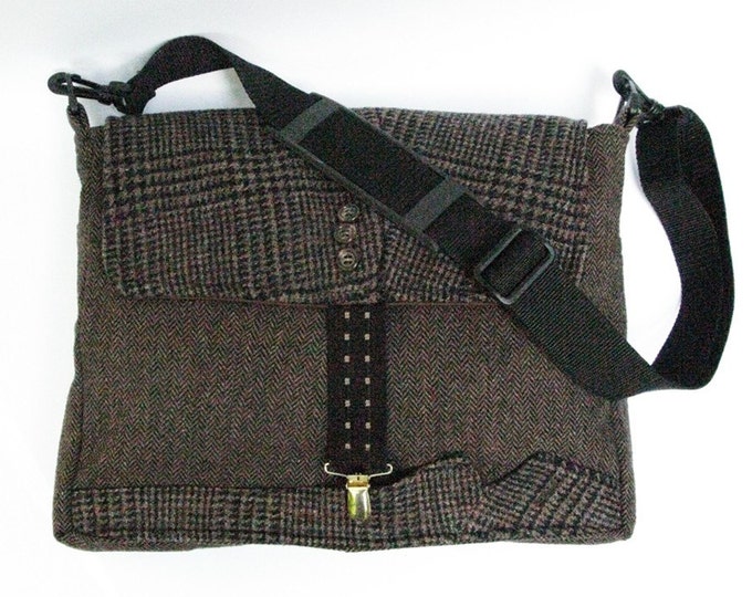 Messenger Style Laptop Bag Chocolate Brown Plaid and Tweed Etsy